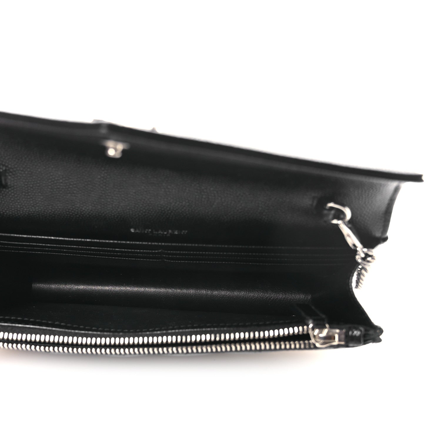 Saint Laurent Grain De Poudre Matelasse Chevron Monogram Chain Wallet Black 5 of 11