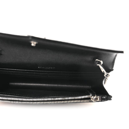 Saint Laurent Grain De Poudre Matelasse Chevron Monogram Chain Wallet Black 5 of 11
