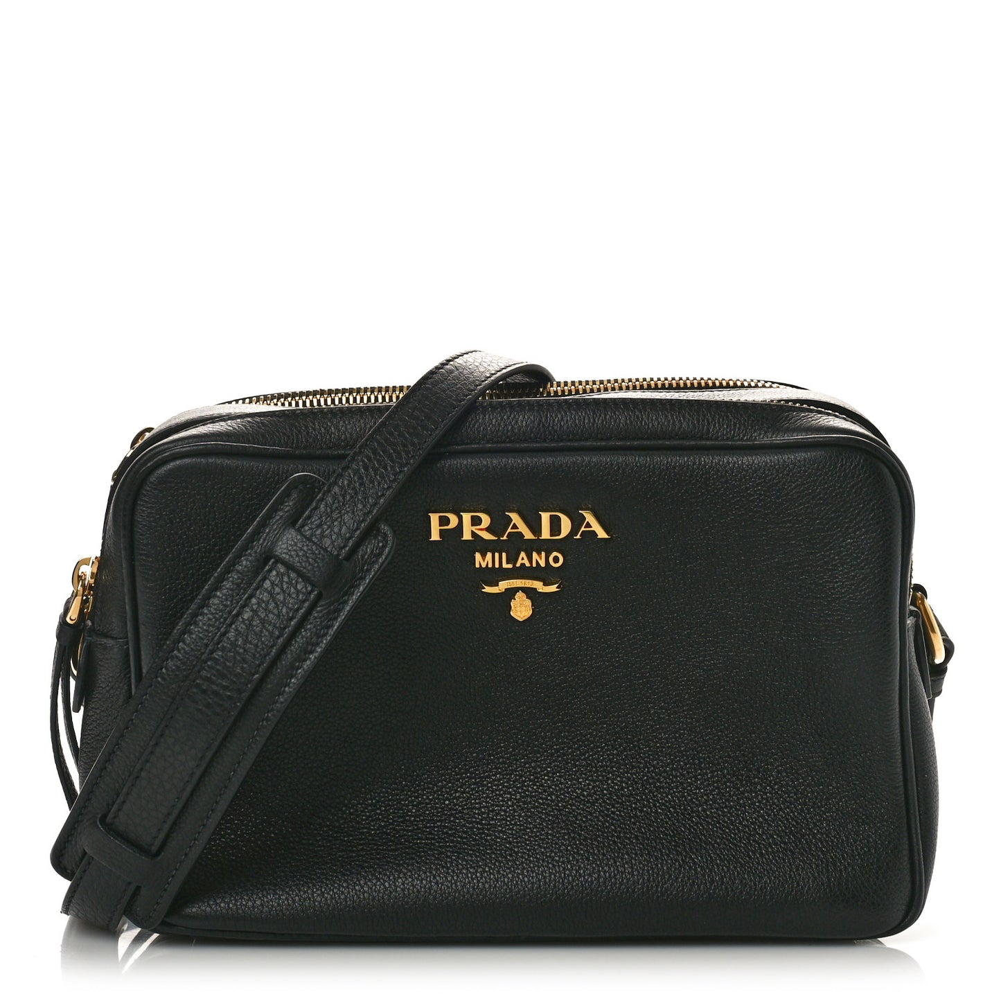 Vitello Daino Medium Double Zip Shoulder Bag Black