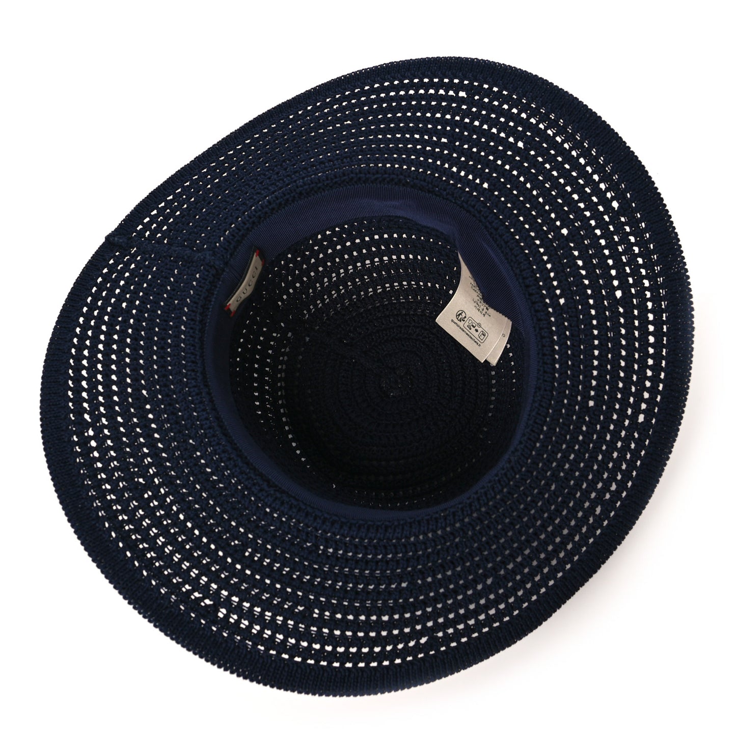 Cotton Crochet Wide Brim Hat M Navy Blue