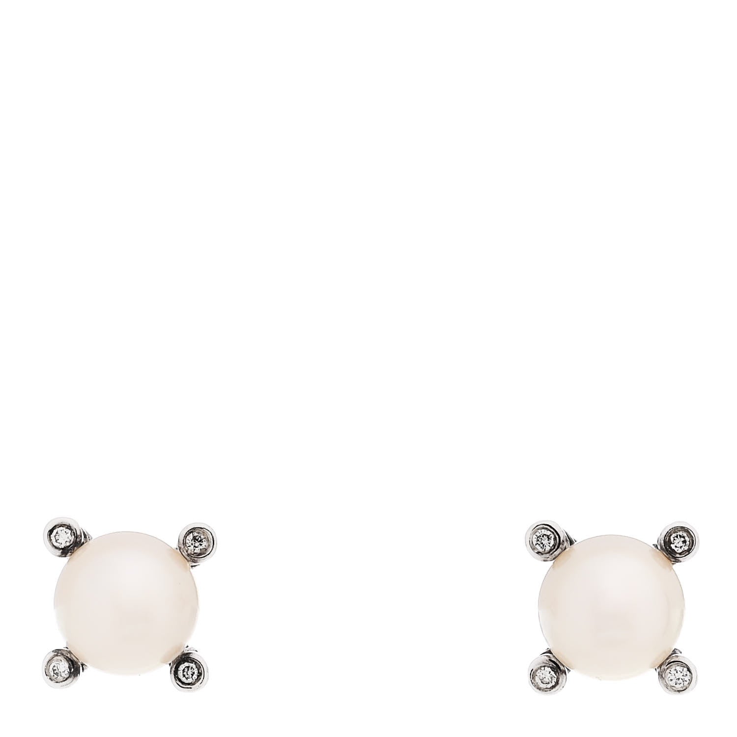 David Yurman Sterling Silver Diamond Pearl 6-6.5mm Cable Stud Earrings 1 of 4