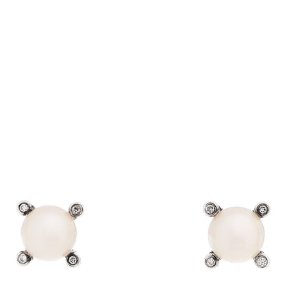 David Yurman Sterling Silver Diamond Pearl 6-6.5mm Cable Stud Earrings 1 of 4