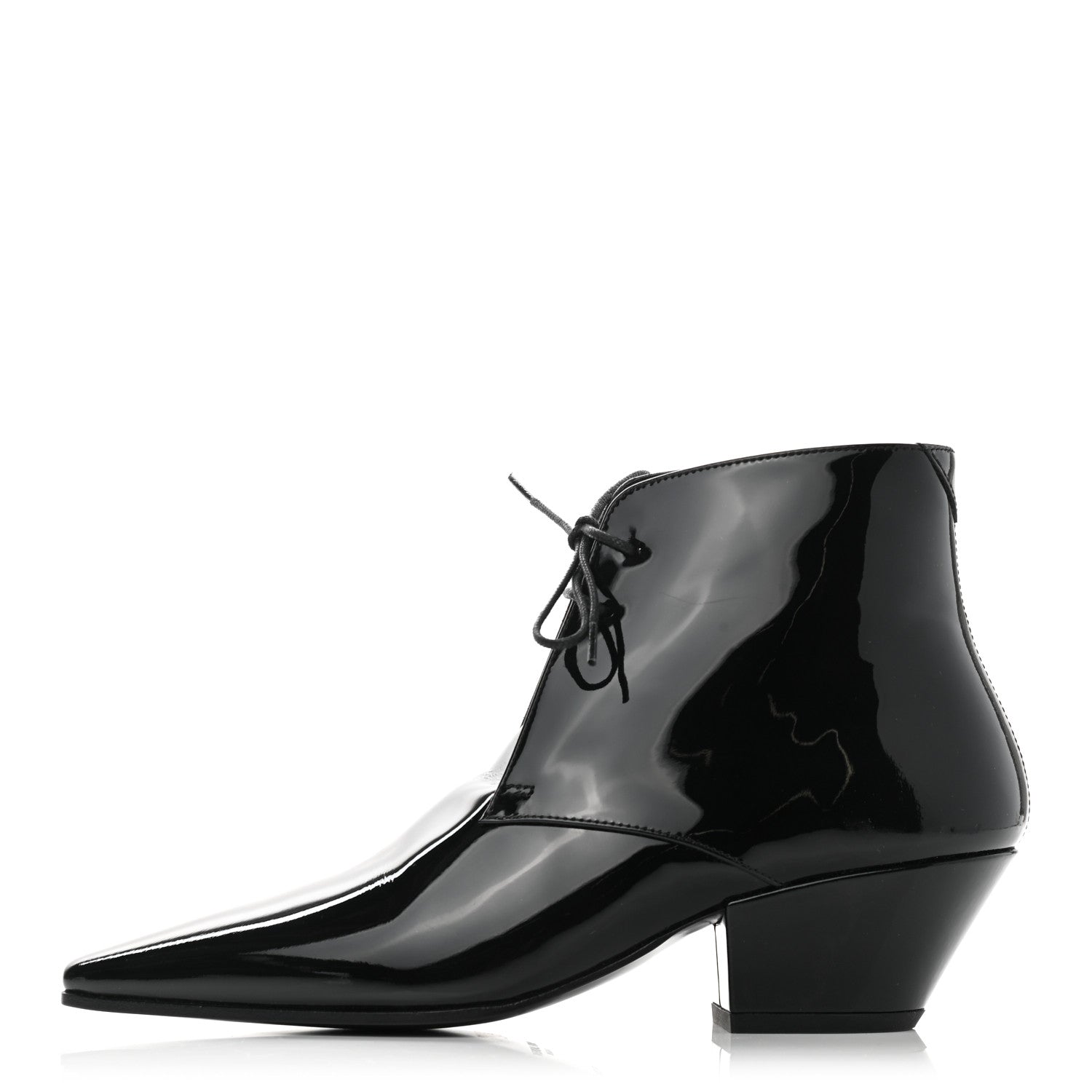 Saint Laurent Patent Calfskin Theo Lace-Up Ankle Boots 36 Black 1 of 8