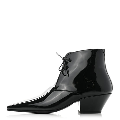 Saint Laurent Patent Calfskin Theo Lace-Up Ankle Boots 36 Black 1 of 8