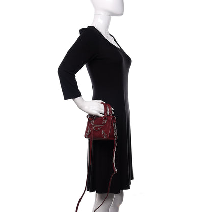 Balenciaga Chevre Silver Metallic Edge Hardware Nano City Rouge Lie De Vin 3 of 11
