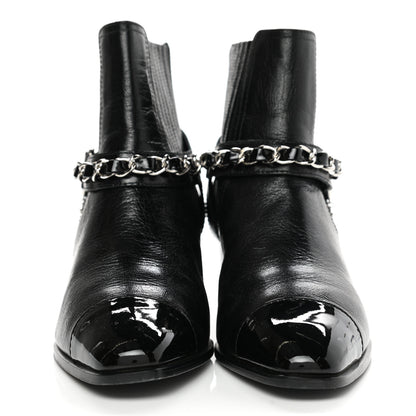 Chanel Goatskin Patent CC Cap Toe Chain Boots 37 Black 2 of 7