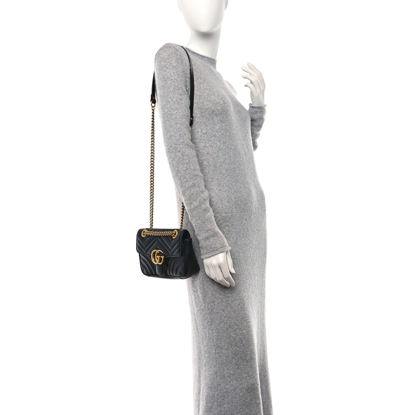 Calfskin Matelasse Mini GG Marmont Shoulder Bag Black
