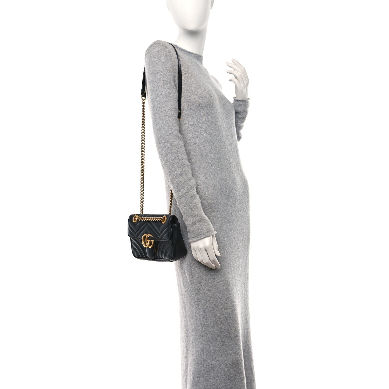 Gucci Calfskin Matelasse Mini GG Marmont Shoulder Bag Black 2 of 10
