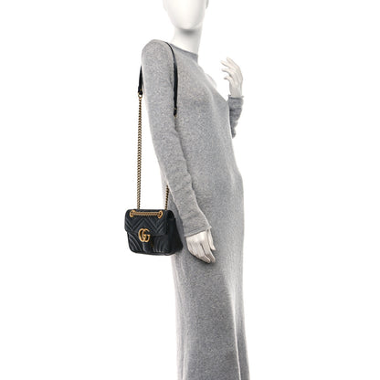 Gucci Calfskin Matelasse Mini GG Marmont Shoulder Bag Black 2 of 10