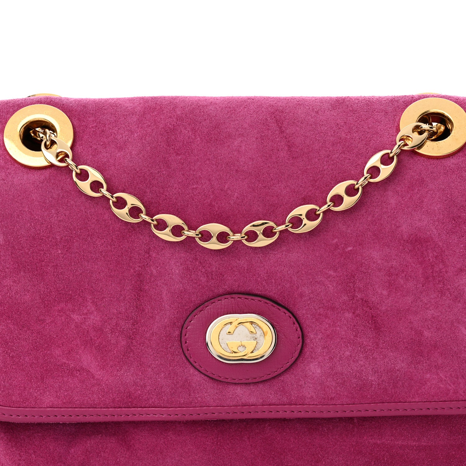 Gucci Suede Azalea Calfskin Small Marina Chain Shoulder Bag Fuchsia 7 of 13