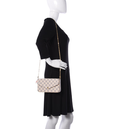 Louis Vuitton Damier Azur Pochette Felicie Chain Wallet Rose Ballerine 2 of 14