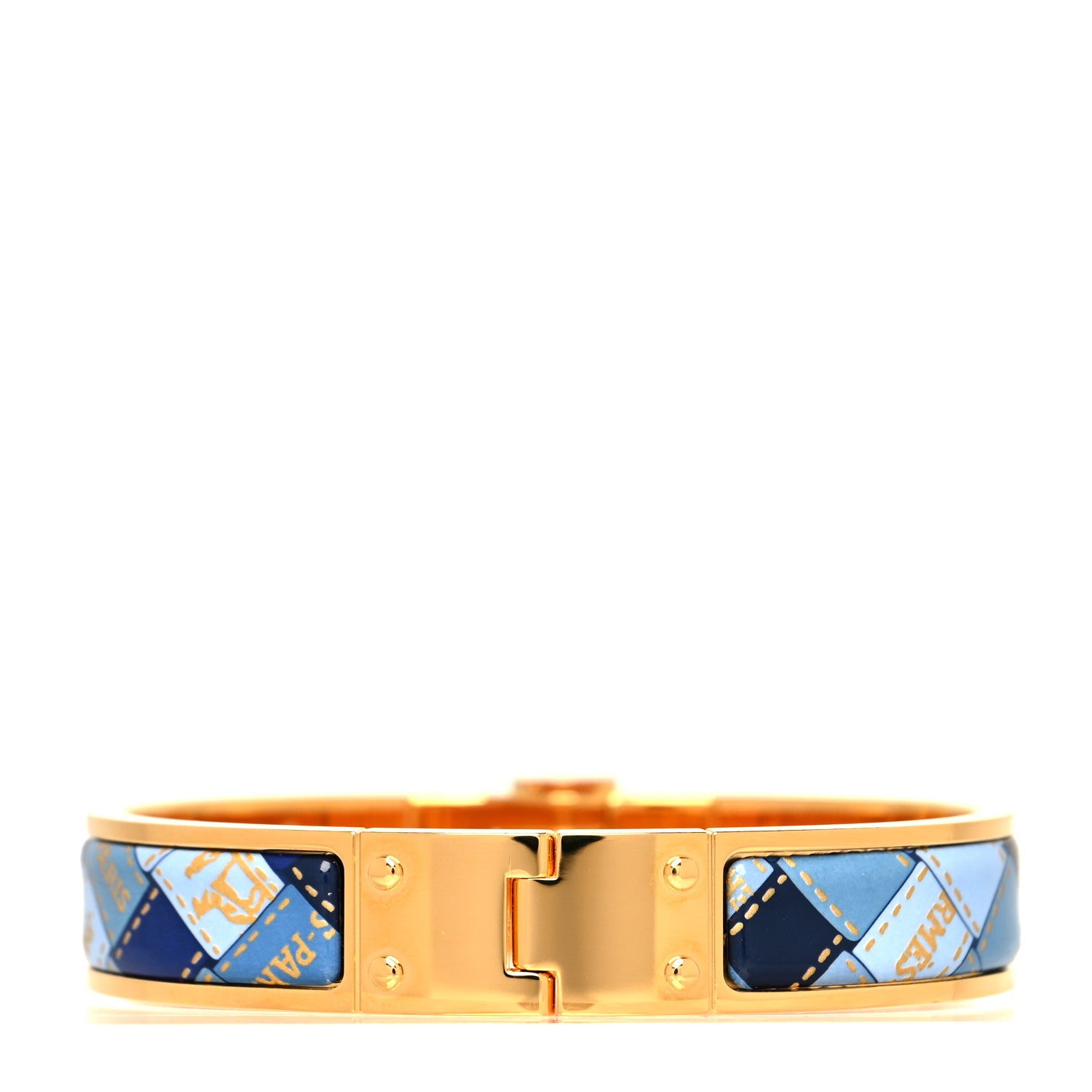 Hermes Enamel Printed Narrow Bolduc Au Carre Hinged Bracelet S Bleu Fumoir 3 of 6