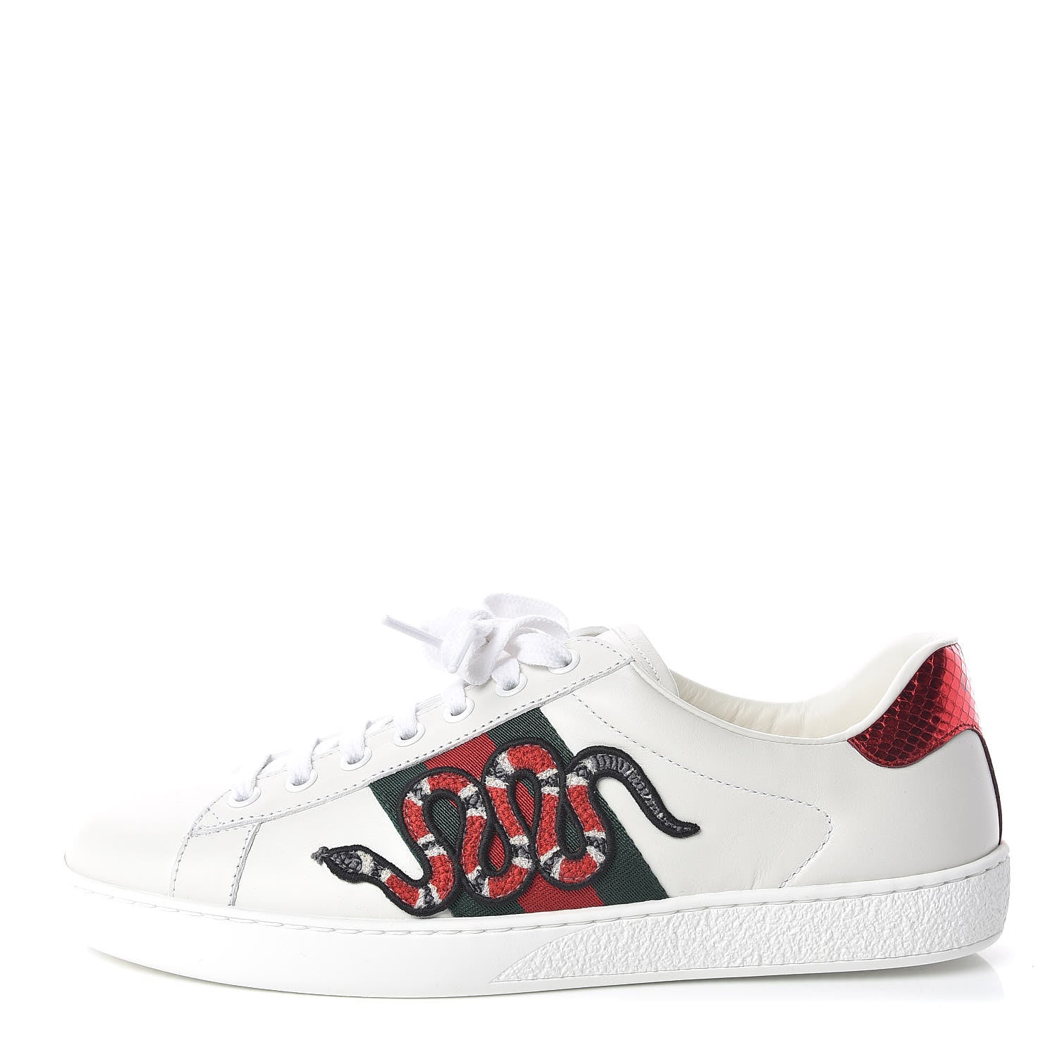 Gucci Calfskin Ayers Kingsnake Embroidered Mens Ace Sneakers 5 Green Red 1 of 9