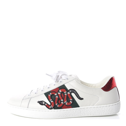 Gucci Calfskin Ayers Kingsnake Embroidered Mens Ace Sneakers 5 Green Red 1 of 9