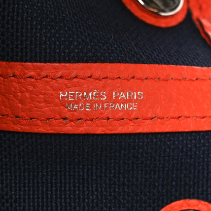Hermes Military Toile Vache Country Garden Party Tote 30 TPM Bleu Marine Orange Poppy 5 of 9