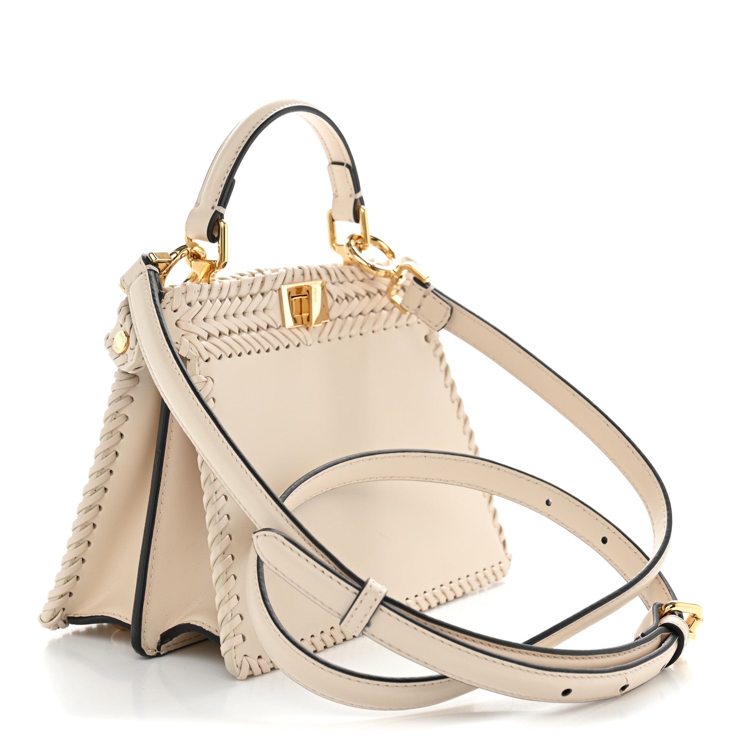 Fendi Vitello King Shiny Nappa Intreccio Petite Peekaboo I SEE U Satchel  Camelia 3 of 10