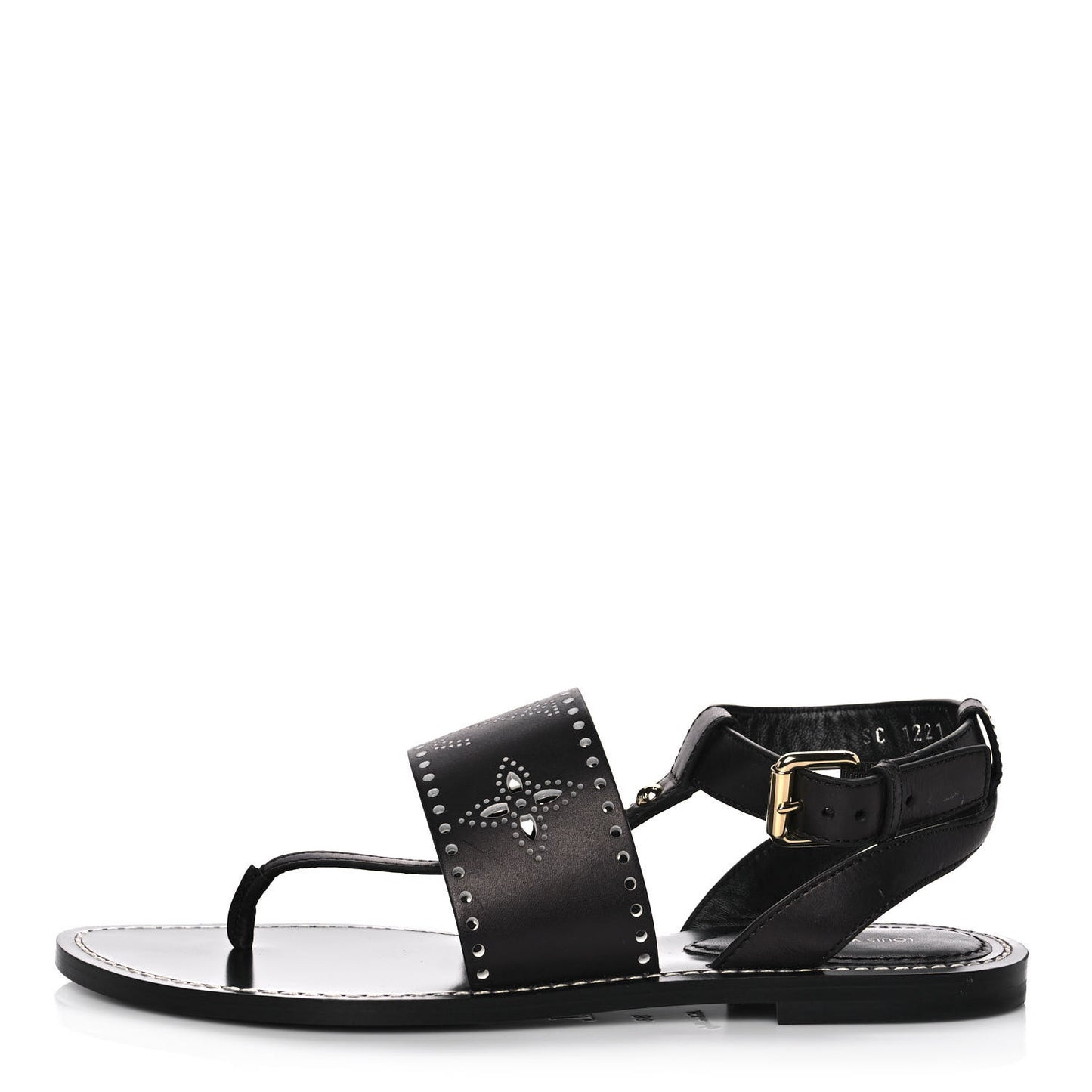 Soft Calfskin Perforated Horizon Flat Sandals 38 Black