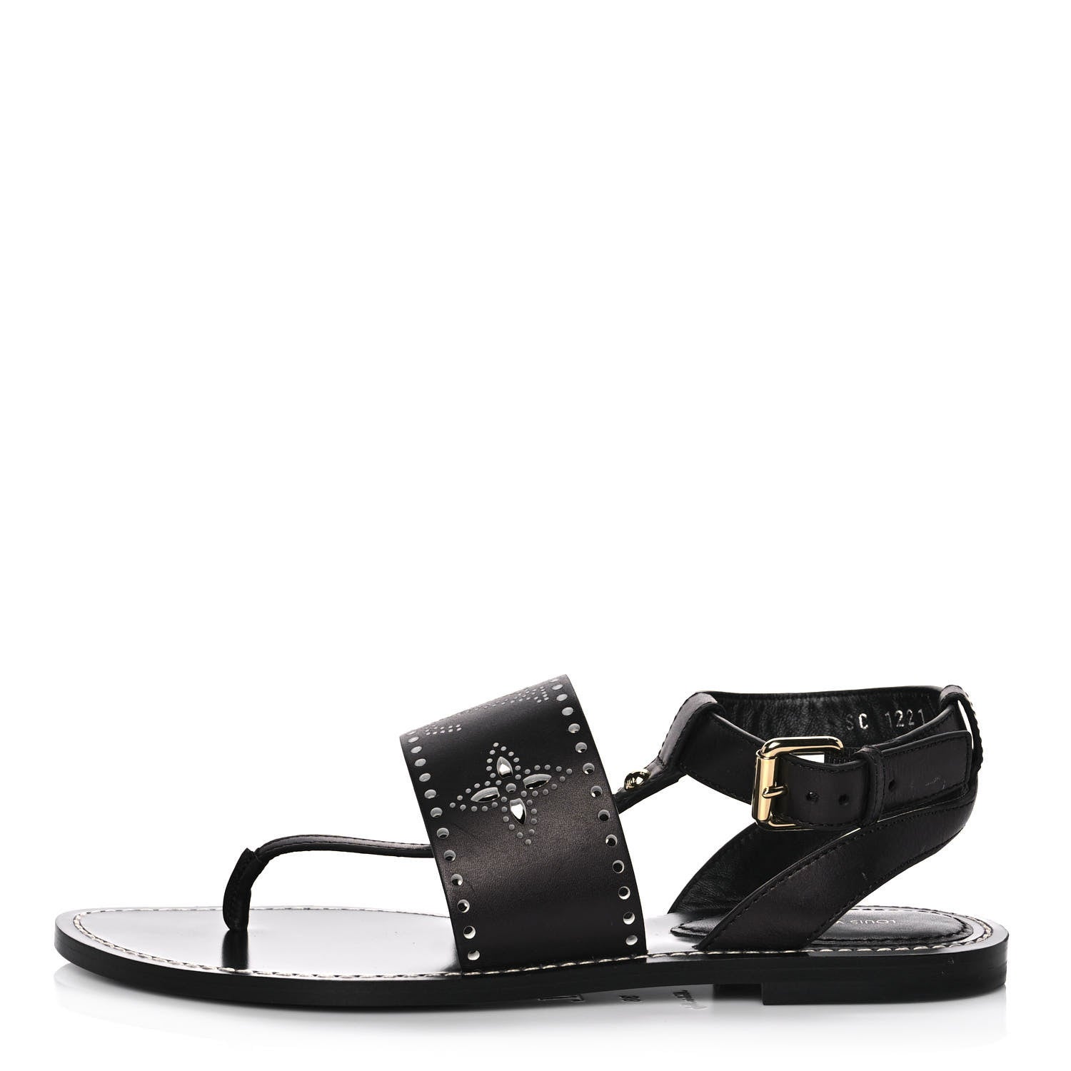Louis Vuitton Soft Calfskin Perforated Horizon Flat Sandals 38 Black 1 of 10