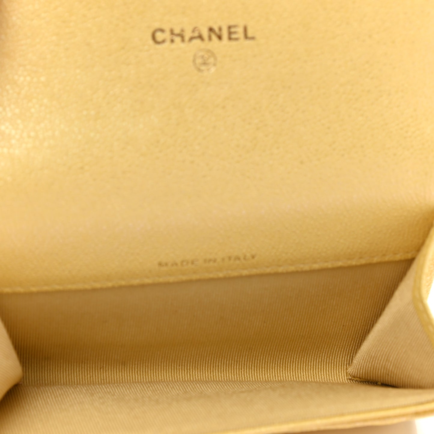 Iridescent Caviar Quilted Flap Card Holder Yellow