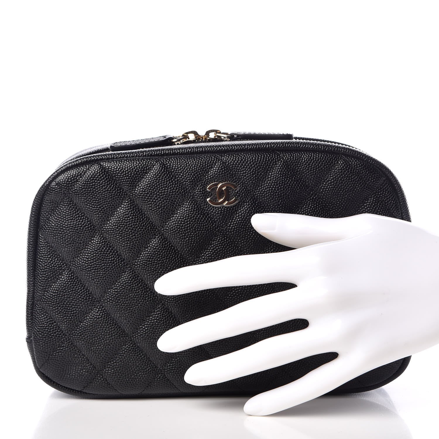 Chanel Caviar Quilted Curvy Pouch Cosmetic Case Black 2 of 9