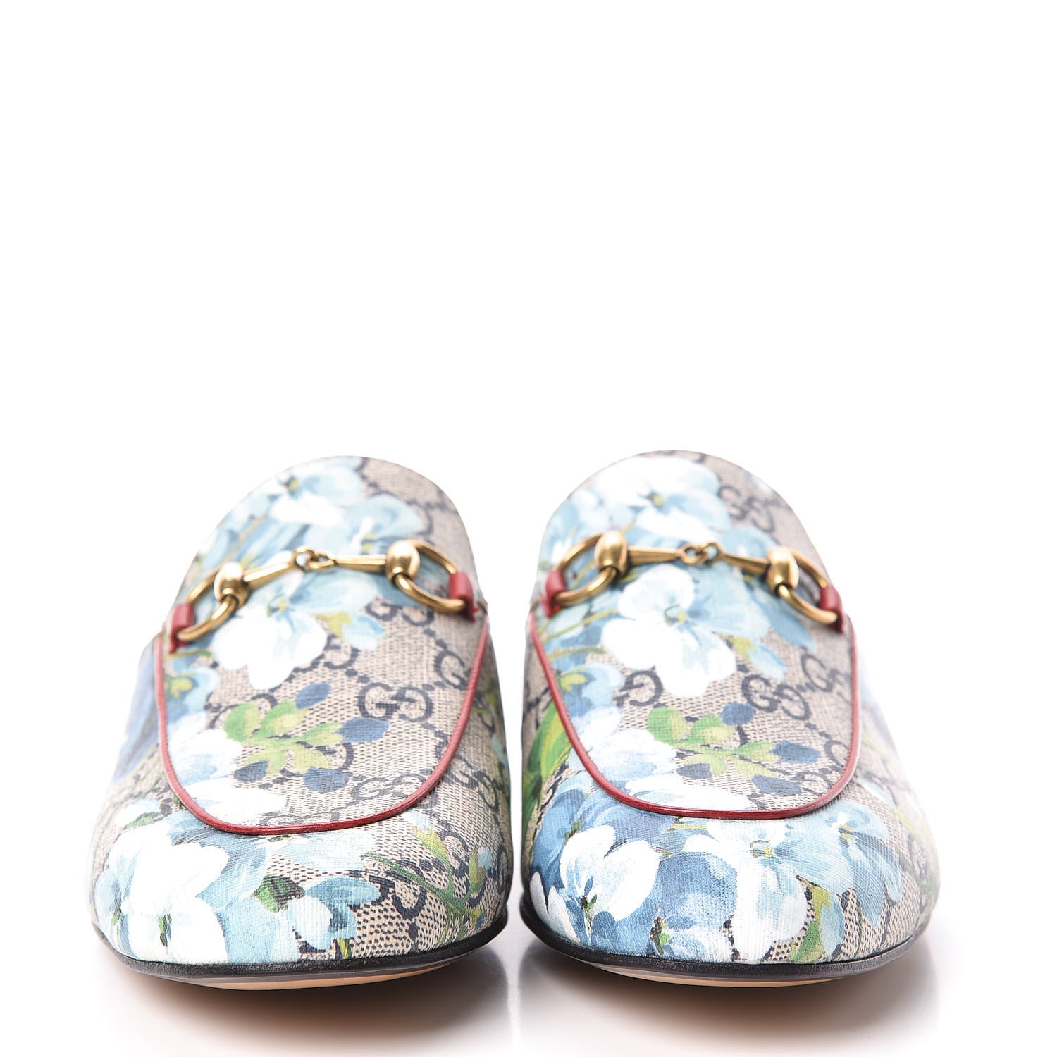 Gucci GG Supreme Monogram Blooms Womens Princetown Slippers 37 Beige Blue Navy Hibiscus Red 2 of 11