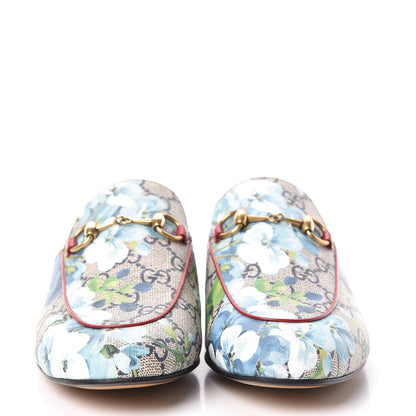 Gucci GG Supreme Monogram Blooms Womens Princetown Slippers 37 Beige Blue Navy Hibiscus Red 2 of 11