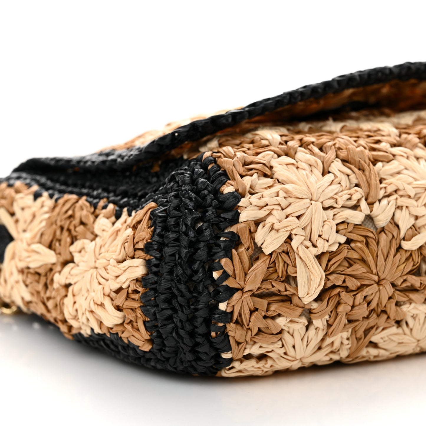 Raffia Azalea Calfskin Crochet Flower Small GG Marmont Shoulder Bag Natural Ecru Black