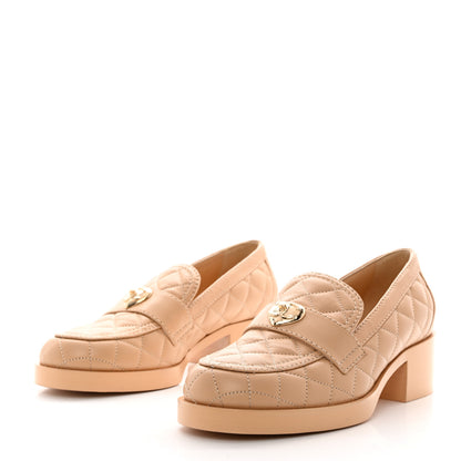 Chanel Lambskin Quilted CC Heart Loafers 38 Beige 3 of 8
