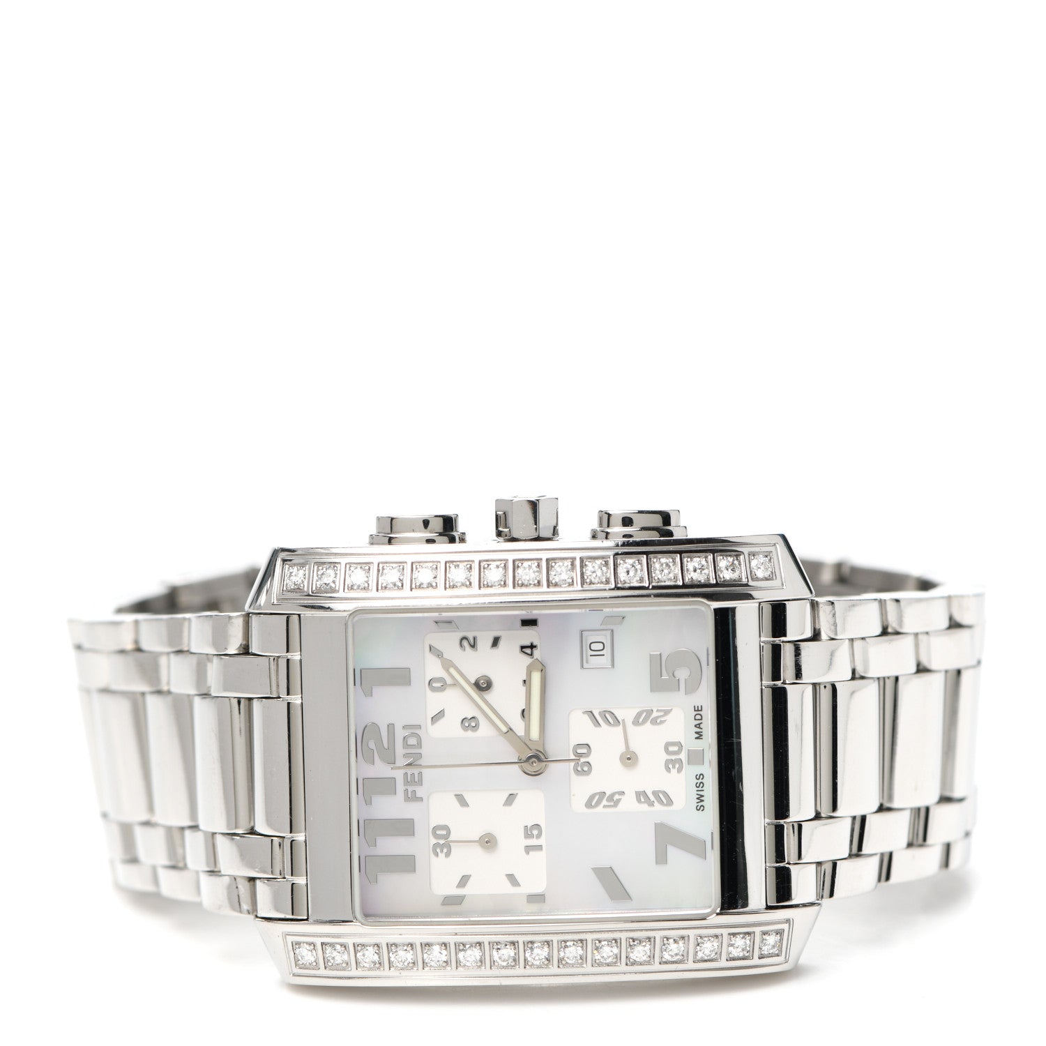 Fendi Stainless Steel Diamond Mother of Pearl 32mm Classico Chronograph Quartz Watch 2 of 5