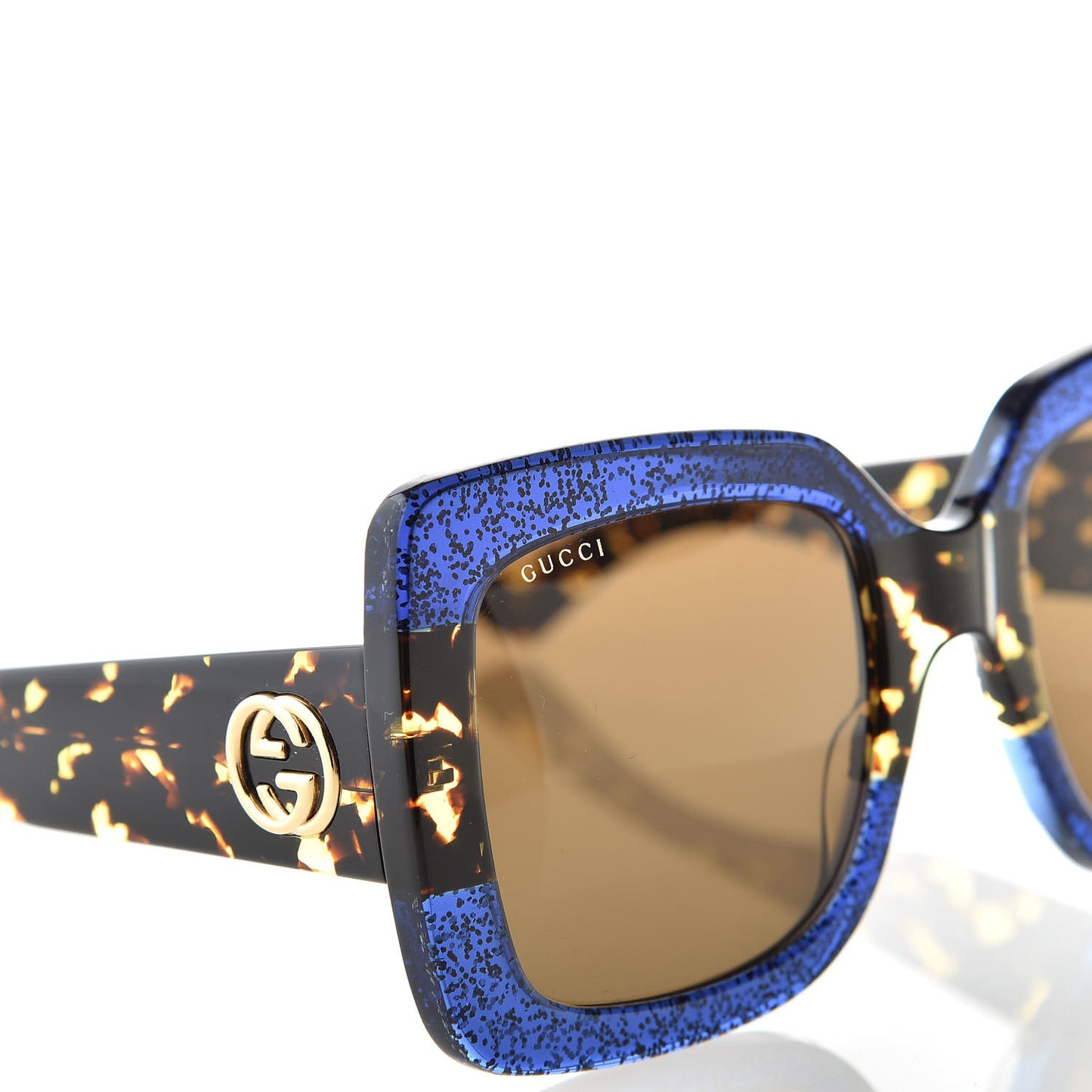 Square Frame GG0083S Sunglasses Glitter Blue Havana Brown