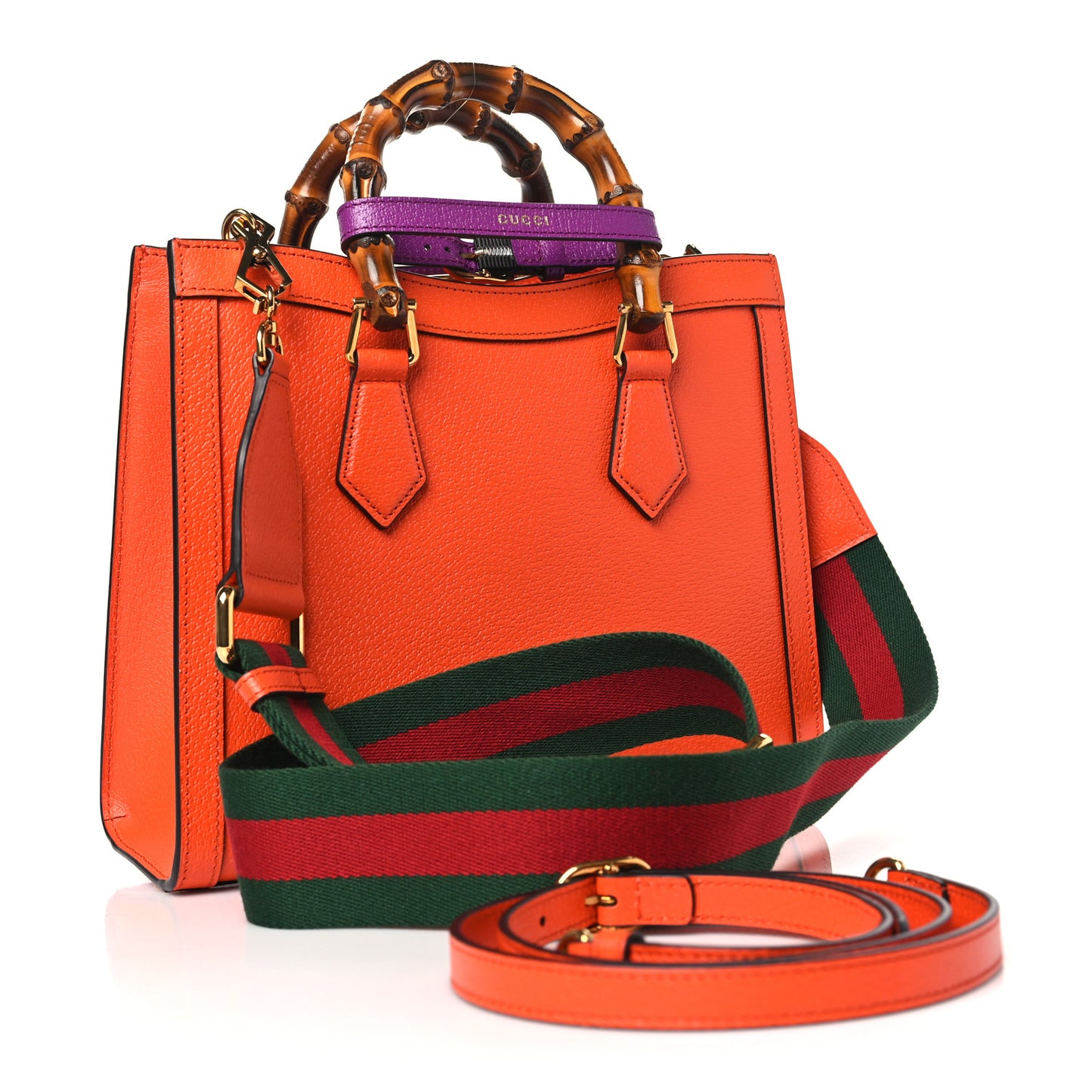 Textured Dollar Calfskin Web Small Diana Tote Bag Deep Orange Spicy Cyclamin
