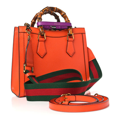 Gucci Textured Dollar Calfskin Web Small Diana Tote Bag Deep Orange Spicy Cyclamin 3 of 10