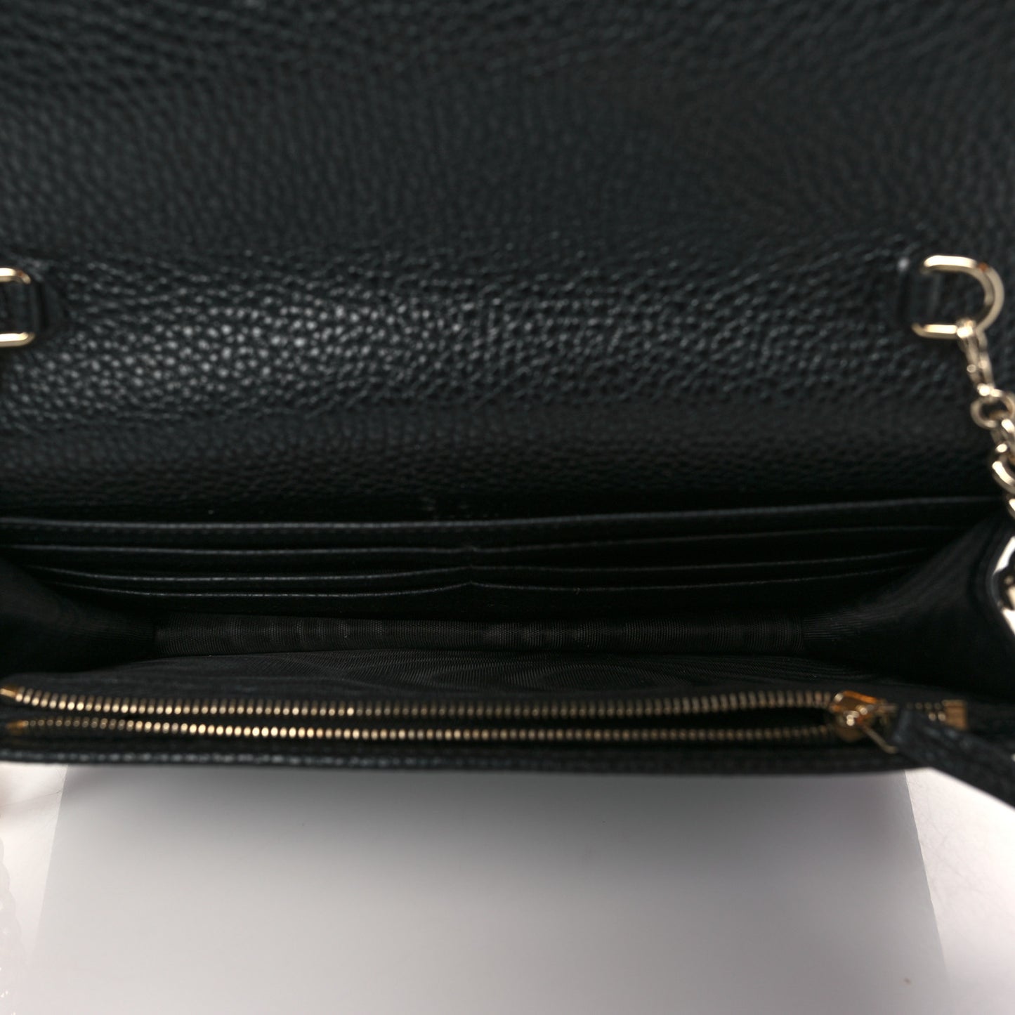Pebbled Calfskin Soho Wallet on Chain Black
