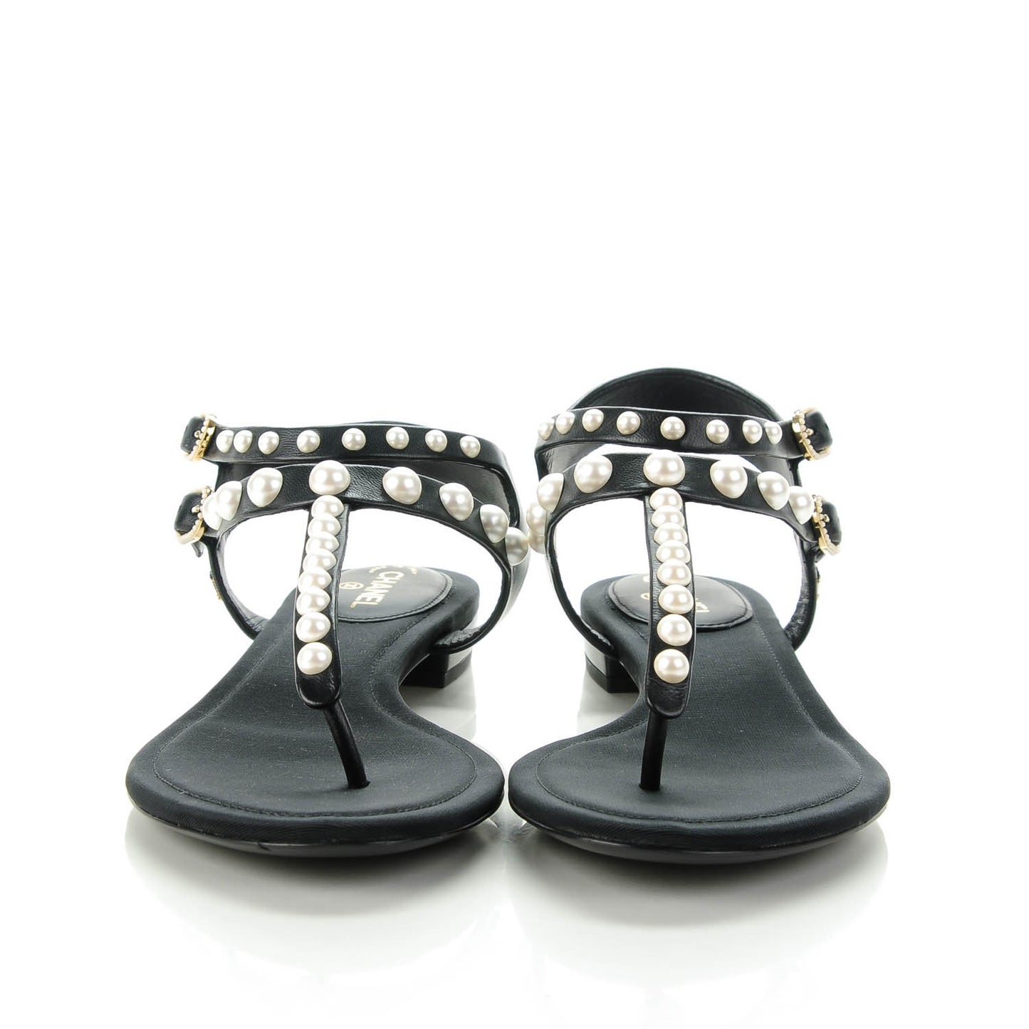 Lambskin Pearl Thong Sandals 37 Black