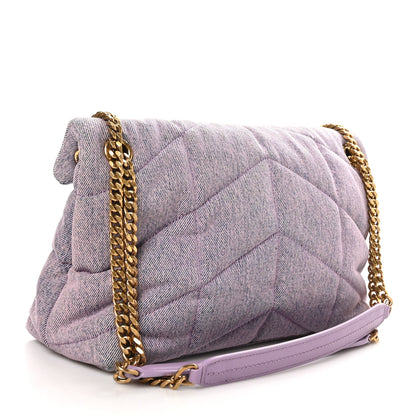 Saint Laurent Denim Quilted Small Loulou Puffer Monogram Chain Satchel Bleached Lilac 4 of 11