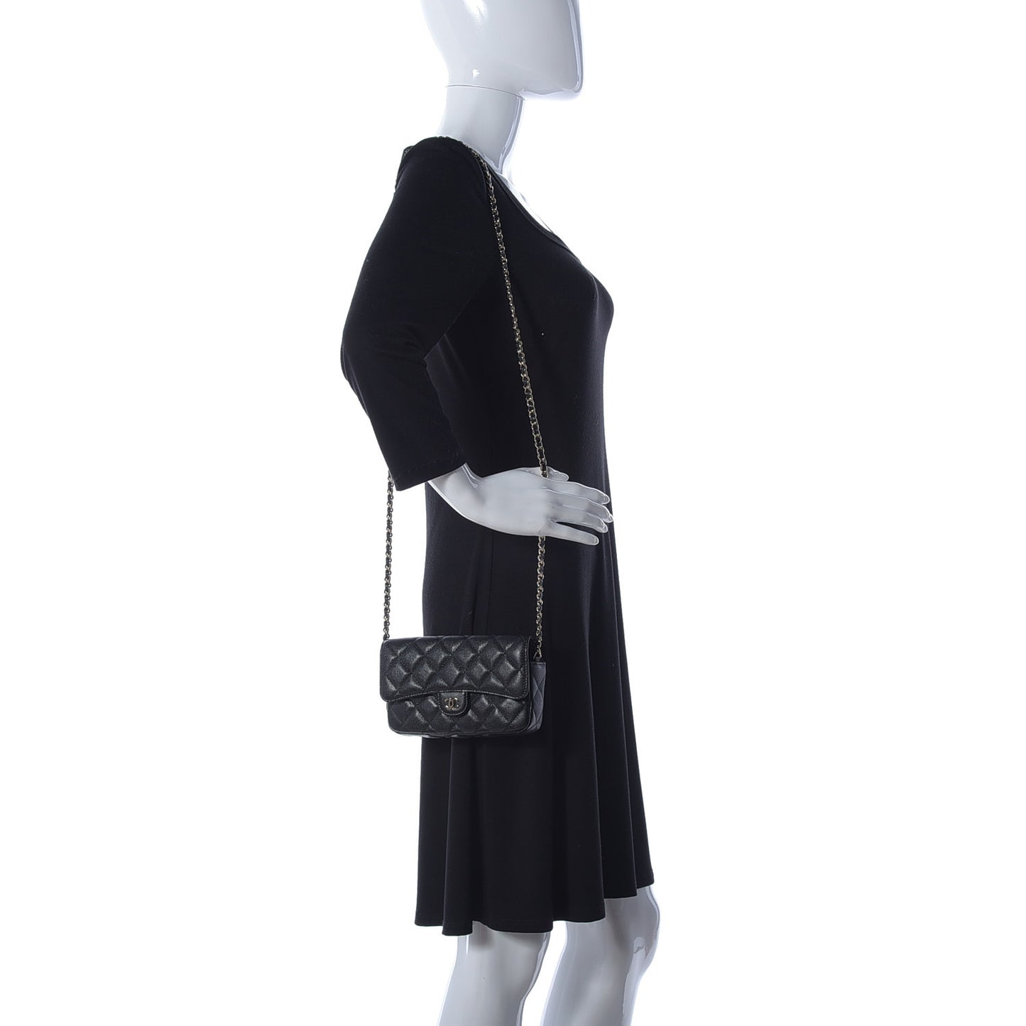 Caviar Quilted Flap Phone Holder With Chain Black