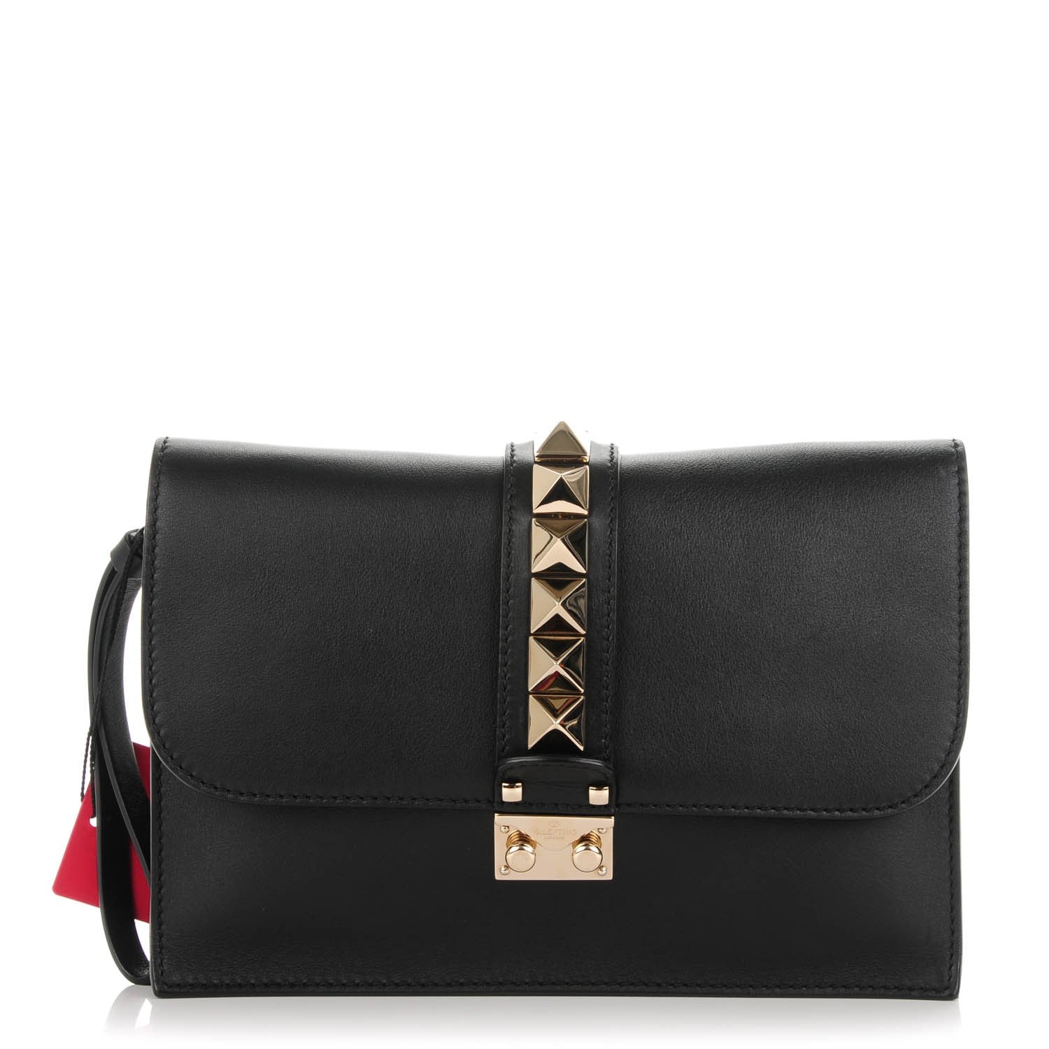 Valentino Garavani Vitello Glam Lock Rockstud Clutch Black 1 of 6