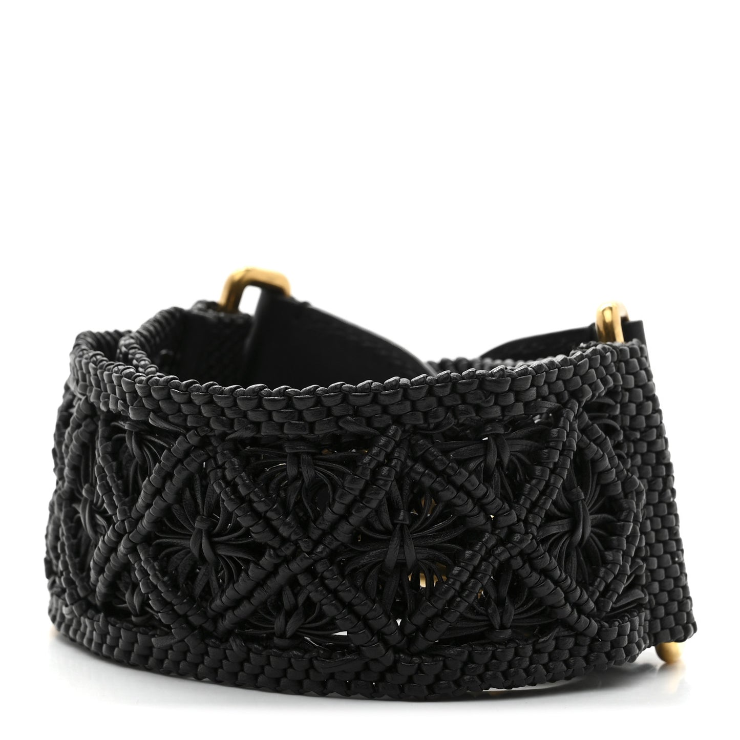 Lambskin Raffia Woven Shoulder Strap Black
