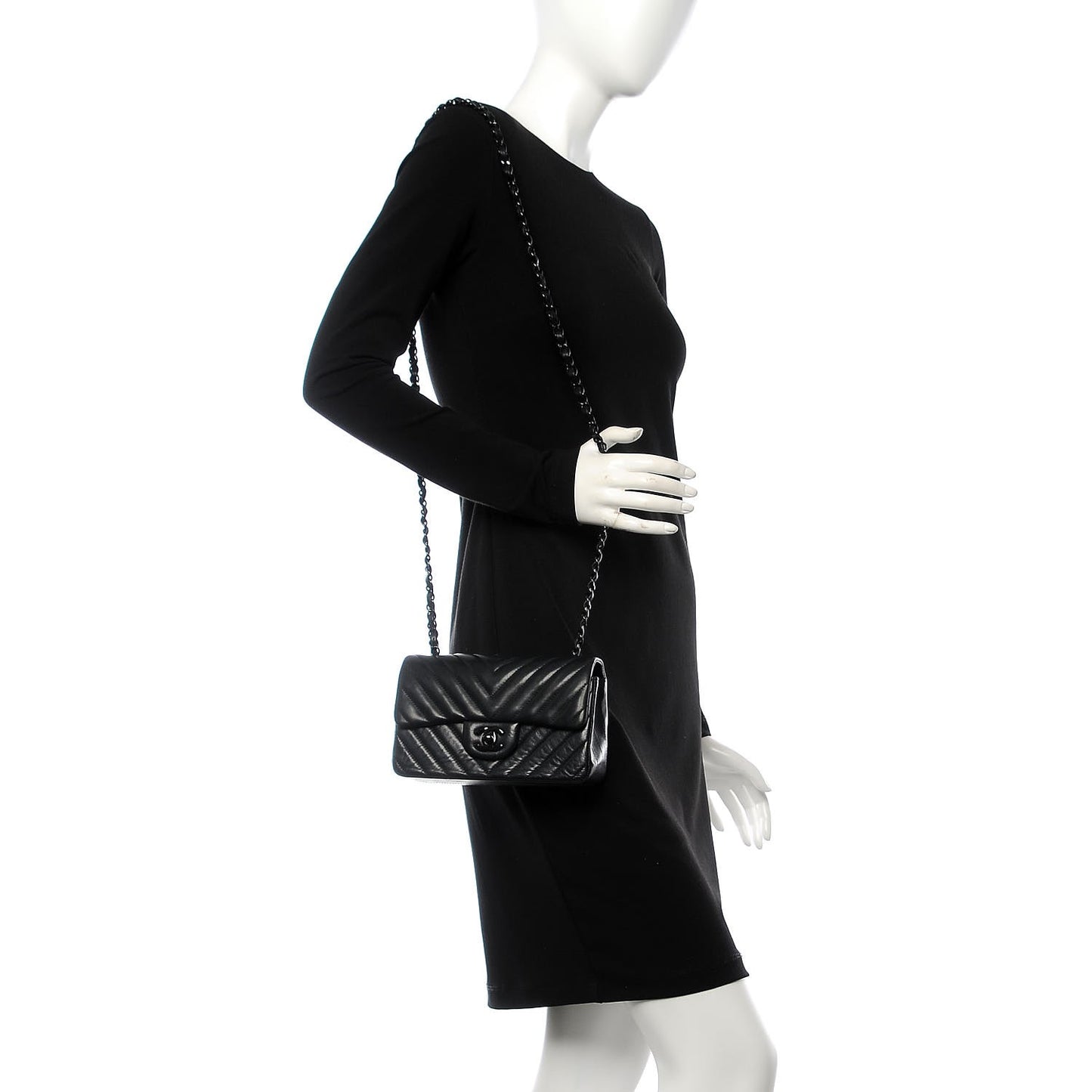 Lambskin Chevron Quilted Mini Rectangular Flap So Black