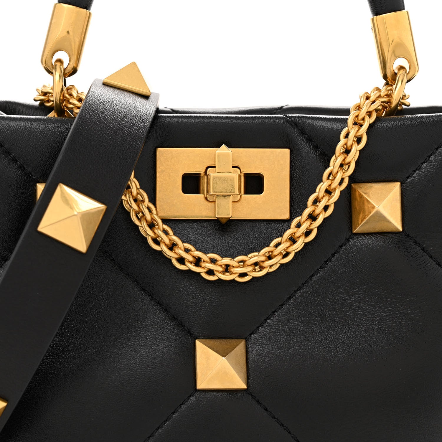 Valentino Garavani Nappa Small Roman Stud The Handle Bag Black 8 of 10