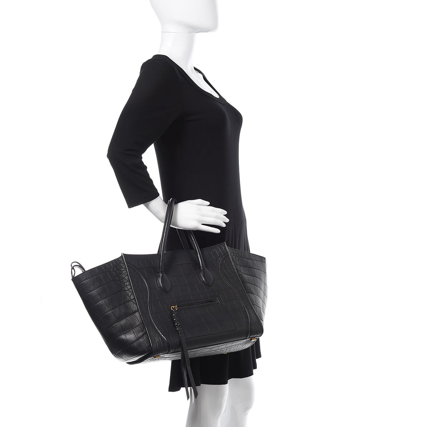 Crocodile Embossed Calfskin Medium Phantom Luggage Black