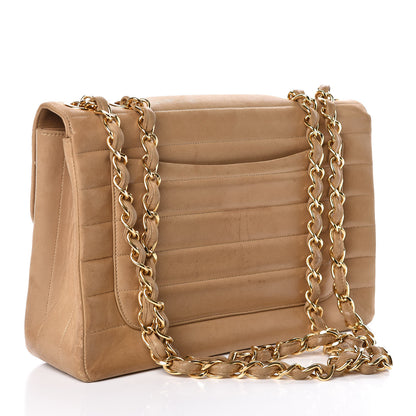 Chanel Lambskin Horizontal Quilt Jumbo Single Flap Beige 4 of 19