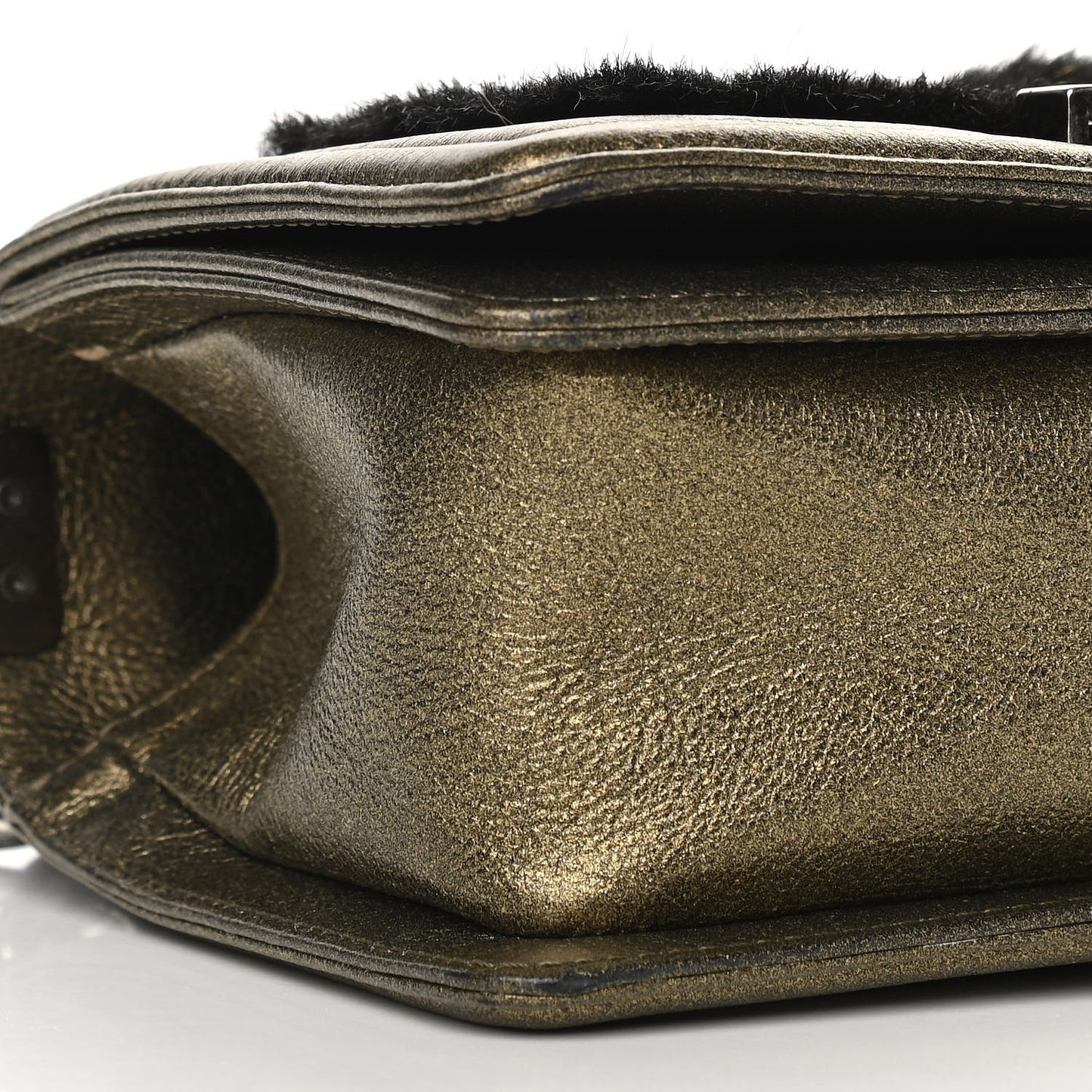 Metallic Calfskin Fur Small Boy Flap Gold