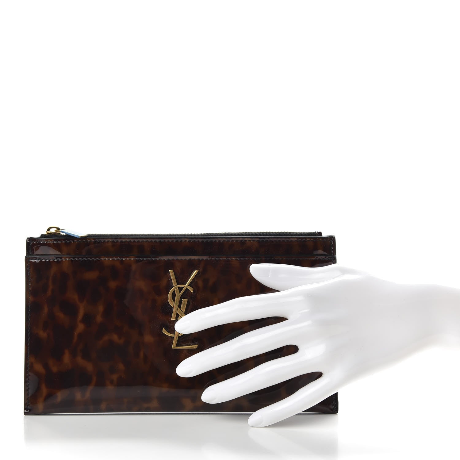 Saint Laurent Patent Tartarugato Monogram Bill Pouch Tortoise Brown 2 of 8