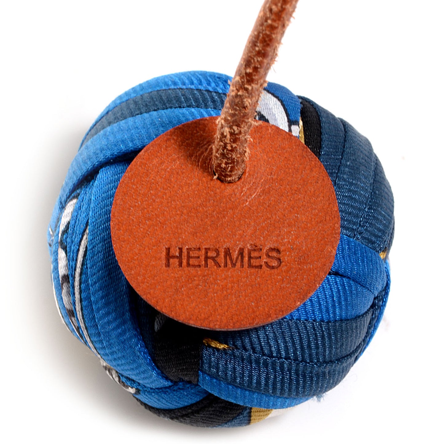 Silk Et Cuir Pompons Bag Charm Bleu Cobalt