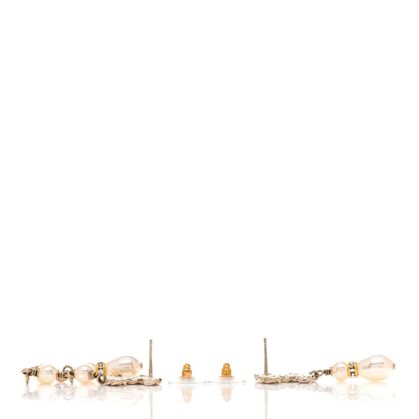 Pearl Crystal CC Uneven Drop Earrings Gold