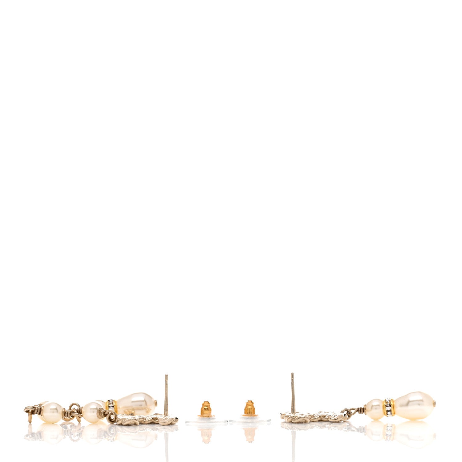 Chanel Pearl Crystal CC Uneven Drop Earrings Gold 3 of 4