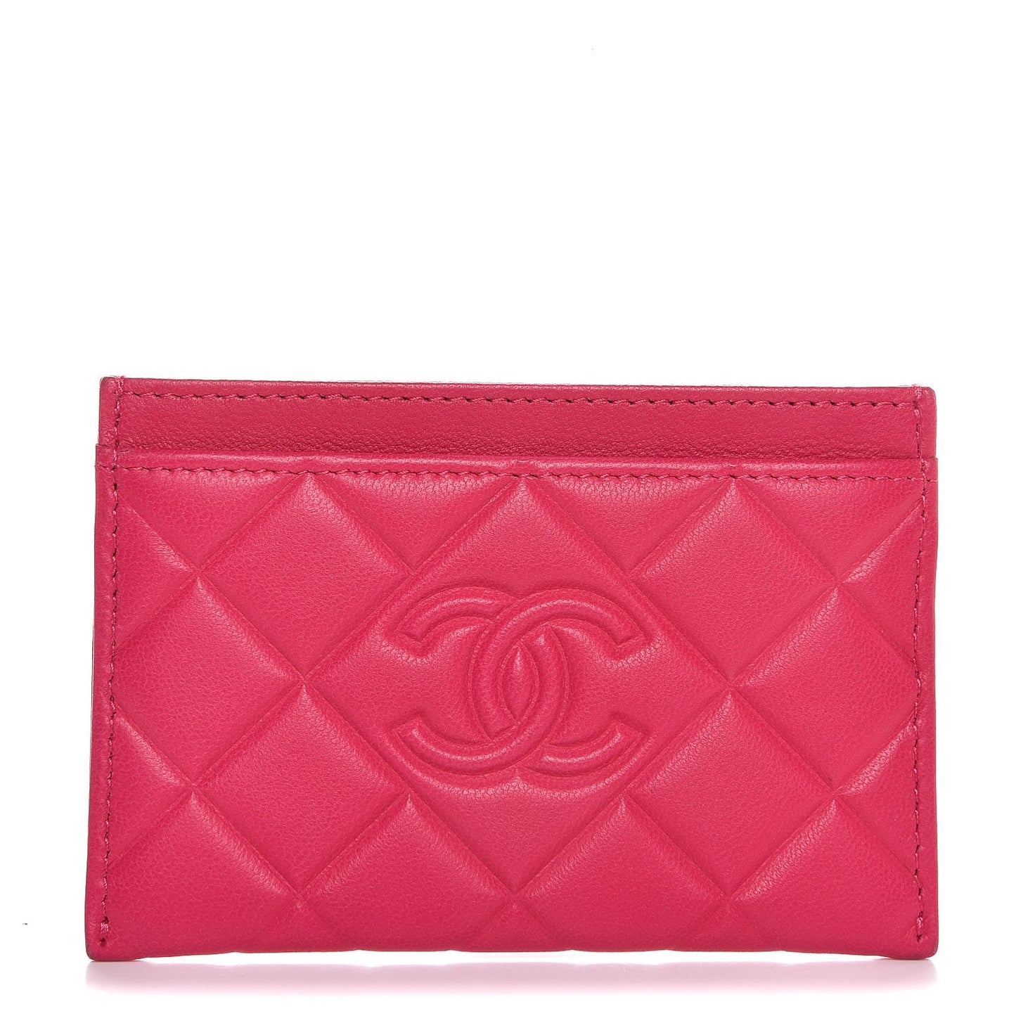 Lambskin Quilted Diamond CC Card Holder Fuchsia