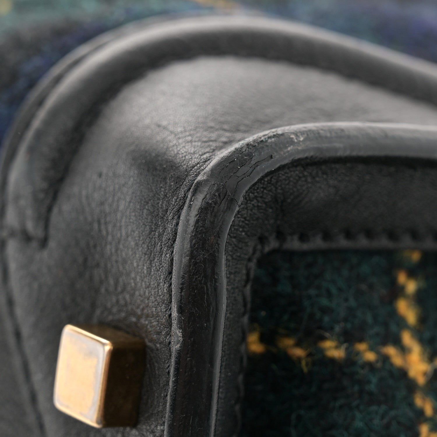 Celine Smooth Calfskin Tweed Tartan Mini Luggage Midnight 15 of 16