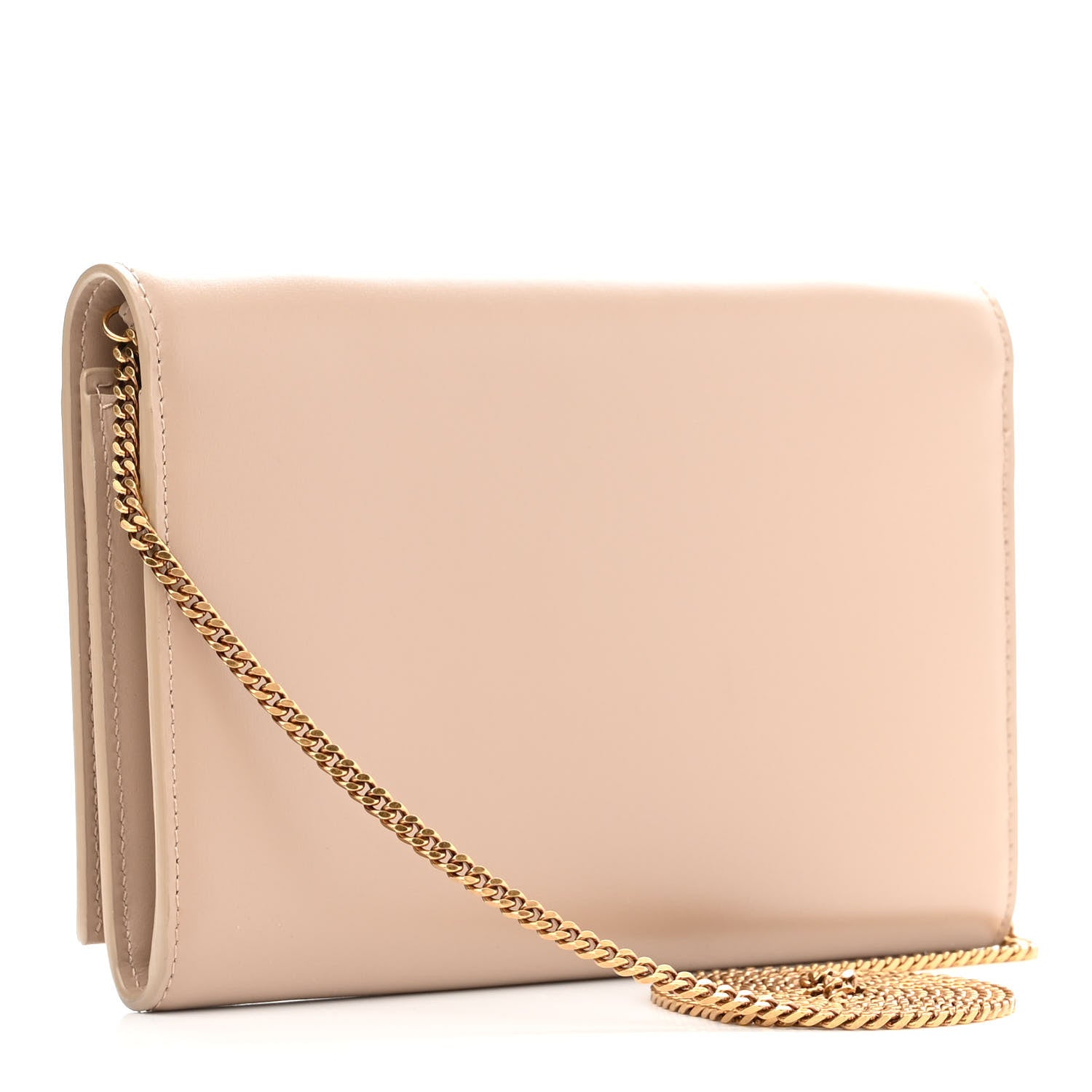 Saint Laurent Glossy Calfskin Monogram Chain Wallet Dark Beige 3 of 14